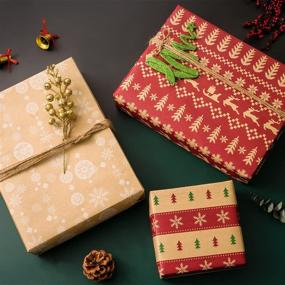 img 1 attached to 🎁 Xmas Gift Wrap Paper - Brown Kraft Christmas Wrapping Paper with Red and Green Christmas Tree, Santa, Snowflake, Deer, Bell - Merry Christmas - 12 FOLDED Sheets - 20×29 Inch