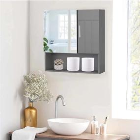 img 3 attached to 🚽 FairyHaus Grey Wall-mounted Bathroom Cabinet: Mirror Door, Adjustable Shelves, Medicine Cabinet & More!