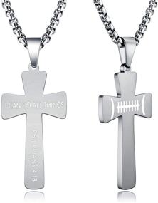 img 3 attached to Stainless Steel Rugby Cross Necklace - XIEXIELA USA Football | Strength Bible Verse Pendant for Sports Lovers and Athletes | I CAN DO All Things