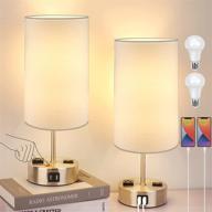 🔌 set of 2 touch control table lamps with 3-way dimmable function, 2 usb ports & 2 ac outlets, modern bedside nightstand lamps with white shades, desk lamp for bedroom living room, includes 2 bulbs логотип