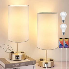 img 4 attached to 🔌 Set of 2 Touch Control Table Lamps with 3-Way Dimmable Function, 2 USB Ports & 2 AC Outlets, Modern Bedside Nightstand Lamps with White Shades, Desk Lamp for Bedroom Living Room, Includes 2 Bulbs