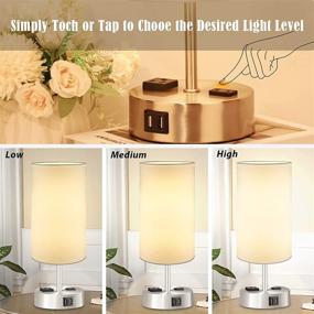 img 3 attached to 🔌 Set of 2 Touch Control Table Lamps with 3-Way Dimmable Function, 2 USB Ports & 2 AC Outlets, Modern Bedside Nightstand Lamps with White Shades, Desk Lamp for Bedroom Living Room, Includes 2 Bulbs