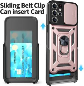 img 3 attached to 📱 Armor Style Rose Gold Rsenr Case for Samsung Galaxy S21 Ultra with Belt Clip Holster, Two TPU Screen Protectors, Slide Camera Cover & Kickstand, Built-in 360° Rotate Ring Stand, Car Mount Supported