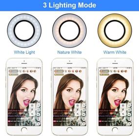 img 3 attached to Rovtop Selfie Ring Light Держатель для смартфона - Усилите свои селфи с помощью 48 светодиодных лампочек, 3 режимов освещения и регулируемой яркости, 360 градусов вращающаяся подставка для iPhone и Android, в элегантном черном цвете