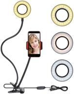 rovtop selfie ring light держатель для смартфона - усилите свои селфи с помощью 48 светодиодных лампочек, 3 режимов освещения и регулируемой яркости, 360 градусов вращающаяся подставка для iphone и android, в элегантном черном цвете логотип