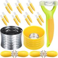 🌽 21-piece stainless steel corn stripper set - cob peeler, zipper, holders & pins for home, kitchen, and restaurant use logo