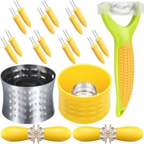 img 4 attached to 🌽 21-Piece Stainless Steel Corn Stripper Set - Cob Peeler, Zipper, Holders & Pins for Home, Kitchen, and Restaurant Use