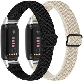 img 4 attached to 🎽 OCEBEEC 2 Pack Elastic Bands for Fitbit Luxe - Adjustable Stretchy Nylon Sport Wristbands, Replacement for Fitbit Luxe Fitness and Wellness Tracker, Women Men (Black+Apricot)