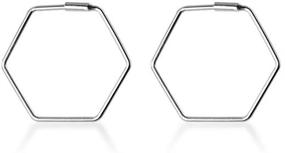 img 4 attached to 💎 Minimalist Geometric Chic 925 Sterling Silver Hoop Earrings for Women Girls Fashion Huggie Rectangle Hoops 20mm Unique Jewelry Hypoallergenic Gifts Bff Birthday Valentines Day