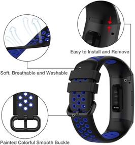 img 2 attached to Женские мягкие силиконовые запасные ремешки для Fitbit Charge 4/3 SE - дышащие и спортивные браслеты (маленькие, черно-синие)