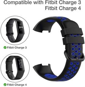 img 3 attached to Женские мягкие силиконовые запасные ремешки для Fitbit Charge 4/3 SE - дышащие и спортивные браслеты (маленькие, черно-синие)