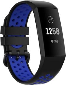 img 4 attached to Женские мягкие силиконовые запасные ремешки для Fitbit Charge 4/3 SE - дышащие и спортивные браслеты (маленькие, черно-синие)