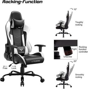 img 1 attached to 🎮 Vitesse Gaming Chair - Racing Style Computer Gaming Chair for Adults - Ergonomic Desk Chair - High Back Swivel Executive Leather Chair - Lumbar Support and Headrest - Comfortable & Stylish - White