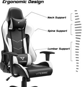 img 2 attached to 🎮 Vitesse Gaming Chair - Racing Style Computer Gaming Chair for Adults - Ergonomic Desk Chair - High Back Swivel Executive Leather Chair - Lumbar Support and Headrest - Comfortable & Stylish - White