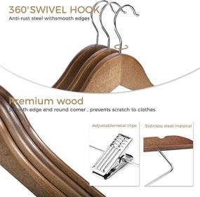 img 2 attached to 👔 Premium Wooden Suit Hangers 12 Pack with Adjustable Metal Clips - Cozymood Natural Smooth Finish, Heavy Duty Clothes Hanger for Coats, Jackets, Pants, Skirts, Trousers