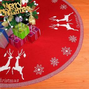 img 3 attached to Large Red Knitted Christmas Tree Skirt - 45 Inch, Luxury Thick Xmas Decorations with Reindeer Around, Ideal Tree Ornament