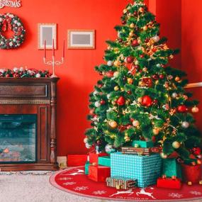 img 1 attached to Большая красная вязаная скатерть под ёлку - 45 дюймов, роскошное толстое рождественское украшение с оленями вокруг, идеальное деревянное украшение.