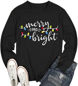 img 1 attached to Merry and Bright Christmas Sweatshirt for 🎄 Women - Funny Xmas Lights Blouse Tops, Holiday Shirts