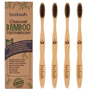 img 4 attached to 4-Pack of Biodegradable Eco-Friendly Natural Bamboo Charcoal Toothbrushes for Sustainable Oral Care