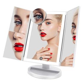 img 4 attached to 💄 FASCINATE Trifold Lighted Makeup Mirror: 3 Color Lighting Modes, 72 LEDs, 10X/3X/2X/1X Magnification, Cord & Cordless, 180° Rotation Touch Screen Vanity Mirror