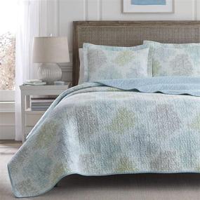 img 3 attached to 🛏️ Laura Ashley Home Saltwater Collection Quilt Set - Reversible 100% Cotton Bedding with Matching Shams - King Size Blue Quilt - All Season, Soft & Pre-Washed Fabric