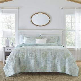 img 4 attached to 🛏️ Laura Ashley Home Saltwater Collection Quilt Set - Reversible 100% Cotton Bedding with Matching Shams - King Size Blue Quilt - All Season, Soft & Pre-Washed Fabric
