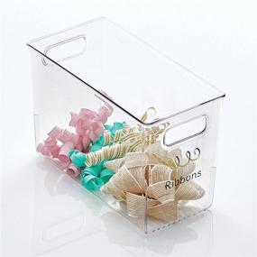 img 4 attached to 📦 MDesign Clear Plastic Craft Room Organizer Bins - Set of 2, Tall Slim Rectangle Storage Organizers with Cutout Handles for Sewing, Crochet, Thread, Beads, Ribbon, Glitter, Includes 24 Labels