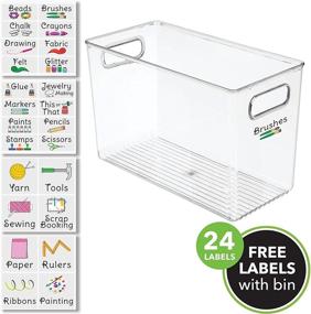 img 3 attached to 📦 MDesign Clear Plastic Craft Room Organizer Bins - Set of 2, Tall Slim Rectangle Storage Organizers with Cutout Handles for Sewing, Crochet, Thread, Beads, Ribbon, Glitter, Includes 24 Labels