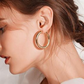 img 1 attached to 💎 Stunning 14k Gold Big Hoop Earrings: Hypoallergenic Statement Jewelry for Women & Girls, White Gold Plated