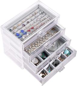 img 4 attached to 💎 Durable DIJA Acrylic Jewelry Box with 4 Drawers – Optimal Organizer for Earrings, Bangles, Bracelets, Necklaces and Rings – Sleek Clear Display Case in Luxurious Gray