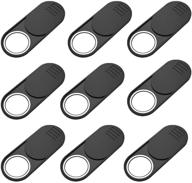 🔒 enhanced online security: 9-pack webcam cover slide for laptops - ultra thin design, white ring indicator when open, 3m adhesive, upgraded model - perfect for macbook and any laptop - black logo