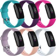 🌸 nofeda 6 pack bands compatible with fitbit inspire 2: stylish adjustable sport replacement wristbands for women and men - small size in rose pink, white, and plum logo