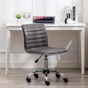 img 2 attached to Stylish and Comfortable BTEXPERT Home Gray Mid Back Swivel 🪑 Office Chair with Armless Ribbed Design and Soft Faux Leather Upholstery