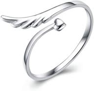 💍 simple open rings band: angel wing sterling silver adjustable finger and toe ring for wedding, promise, women, girls logo