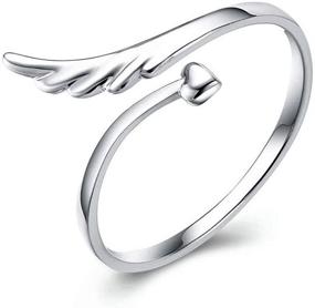 img 4 attached to 💍 Simple Open Rings Band: Angel Wing Sterling Silver Adjustable Finger and Toe Ring for Wedding, Promise, Women, Girls