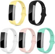 🌈 nahai bands for fitbit alta hr/fitbit alta - 5 pack silicone replacement sport strap wristbands - women men - large size - black, white, sand, teal, yellow logo