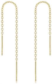 img 3 attached to 💫 Gold Plated Sterling Silver Threader Earrings: Elegant 2pc Set with Dainty Chain Drop Tassels - Minimalist Jewelry SS339-2