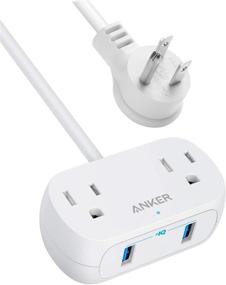 img 4 attached to 💡 Anker Power Strip с USB PowerExtend USB 2 Mini, 2 розетки и 2 USB-порта, плоский штекер, удлинитель 5 футов, система безопасности - оптимизирован для путешествий, рабочего стола и домашнего офиса (8 футов, белый)