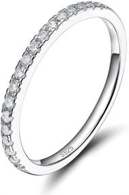 img 4 attached to EAMTI 2mm 925 Sterling Silver CZ Half Eternity Wedding Band - Stackable Ring Sizes 3-13