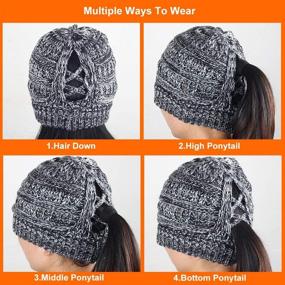 img 1 attached to Stylish Slouchy Ponytail Knit Beanie Hat with Detachable Pom Pom and Mask Buttons - Warm Winter Hat for Women