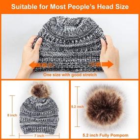 img 2 attached to Stylish Slouchy Ponytail Knit Beanie Hat with Detachable Pom Pom and Mask Buttons - Warm Winter Hat for Women