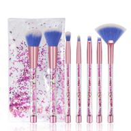 💄 7 piece glitter quicksand handle makeup brush set with case - beautiful pink purple cosmetic brushes for foundation, powder, blush, eyeshadow logo