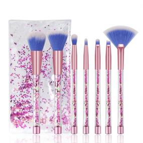 img 4 attached to 💄 7 Piece Glitter Quicksand Handle Makeup Brush Set with Case - Beautiful Pink Purple Cosmetic Brushes for Foundation, Powder, Blush, Eyeshadow