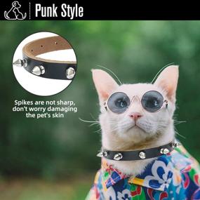 img 1 attached to 🐱 Genuine Leather Cat Collar with Bells - Stylish & Durable Studded Cat Collar for Small Dogs & Cats