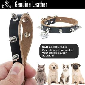 img 3 attached to 🐱 Genuine Leather Cat Collar with Bells - Stylish & Durable Studded Cat Collar for Small Dogs & Cats