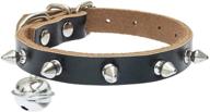 🐱 genuine leather cat collar with bells - stylish & durable studded cat collar for small dogs & cats logo