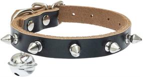 img 4 attached to 🐱 Genuine Leather Cat Collar with Bells - Stylish & Durable Studded Cat Collar for Small Dogs & Cats