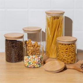 YUNCANG Glass Storage Jars [Set of 5],Clear Glass Food Storage Containers  with Airtight Bamboo Lid Stackable Kitchen Canisters for