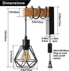 img 1 attached to 🏮 Modern Industrial Rustic Wire Wood Cage Wall Lamp - Retro Pendant Light Fixture for Indoor Living Room and Bedroom (Black)