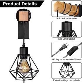 img 2 attached to 🏮 Modern Industrial Rustic Wire Wood Cage Wall Lamp - Retro Pendant Light Fixture for Indoor Living Room and Bedroom (Black)